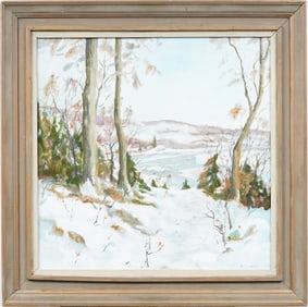 Rudolf Stumpf Vintage American Impressionist Snow Covered Winter Landscape Original Oil Painting