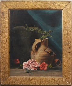 Lily Paisley Signed 19th Century Female Realist Still Life Antique American Original Oil Painting