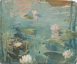 Antique American or European Impressionist Frog on Lilypad Signed Oil Painting