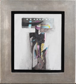 Antique Peruvian Modernist Abstract Figural Oil Painting