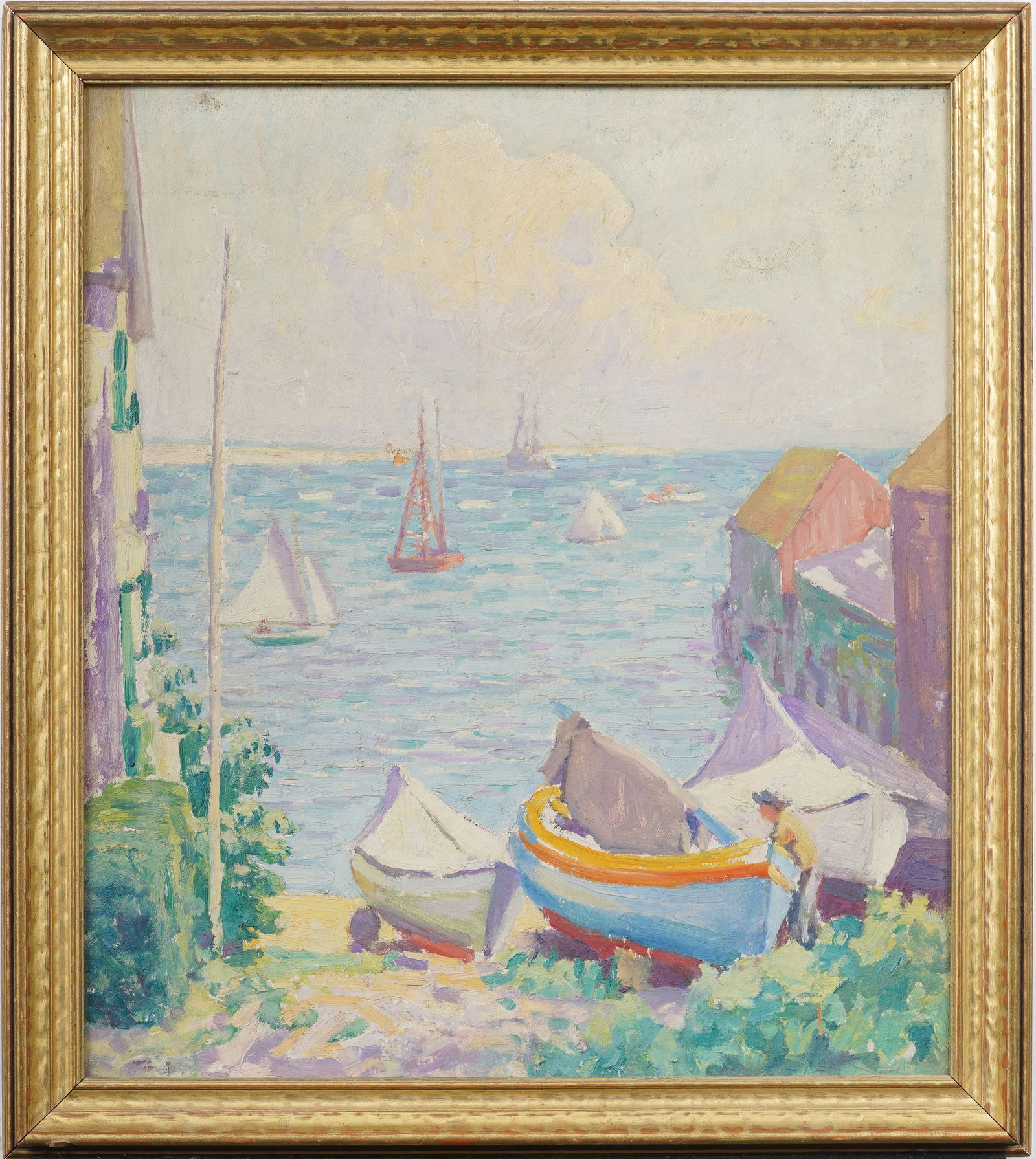 Antique American Impressionist Cape Cod Seascape Boston School Framed Oil Painting (1 of 7)