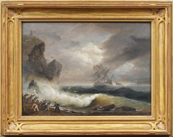Antique Irish Seascape Shipwreck Coastal Signed Nicely Framed Oil Painting