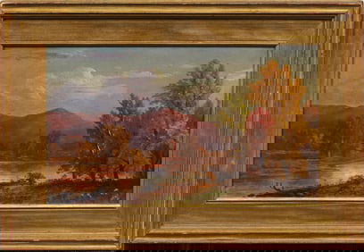 Antique American Hudson River School Nicely Framed Landscape Oil Painting