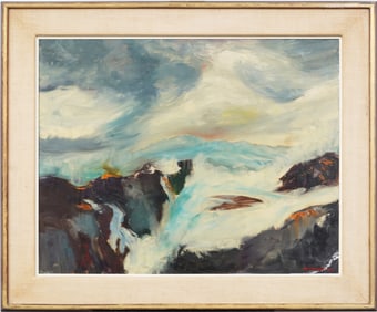 Abraham Rappaport Signed American Impressionist Crashing Surf Framed Seascape Oil Painting