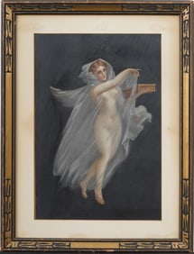 Antique Italian Nude Woman Portrait Pompeiian Fresco School Framed Painting