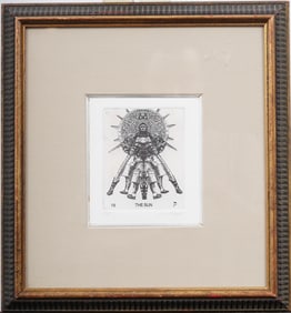 Vintage Signed American Modernist "the Sun" Framed Celestial Etching