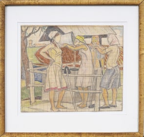 Askhat Safargalin (1922-1975) Ukrainian Soviet Realism Genre Sketch for Mural
