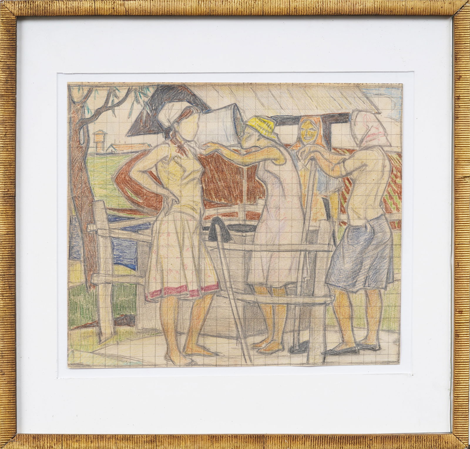 Askhat Safargalin (1922-1975) Ukrainian Soviet Realism Genre Sketch for Mural (1 of 8)