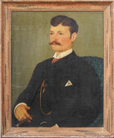 Antique American Folk Art Portrait Handsome Dandy Original Oil Painting