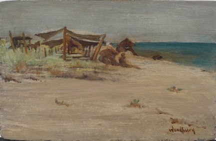 Antique American Impressionist Seascape Signed Woodbury Original Oil Painting