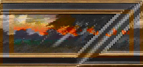 Contemporary American Impressionist Sunset Landscape Framed Original Oil Painting