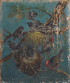 19th Century Antique American Realist Bird Portrait Original Oil Painting Restoration Project