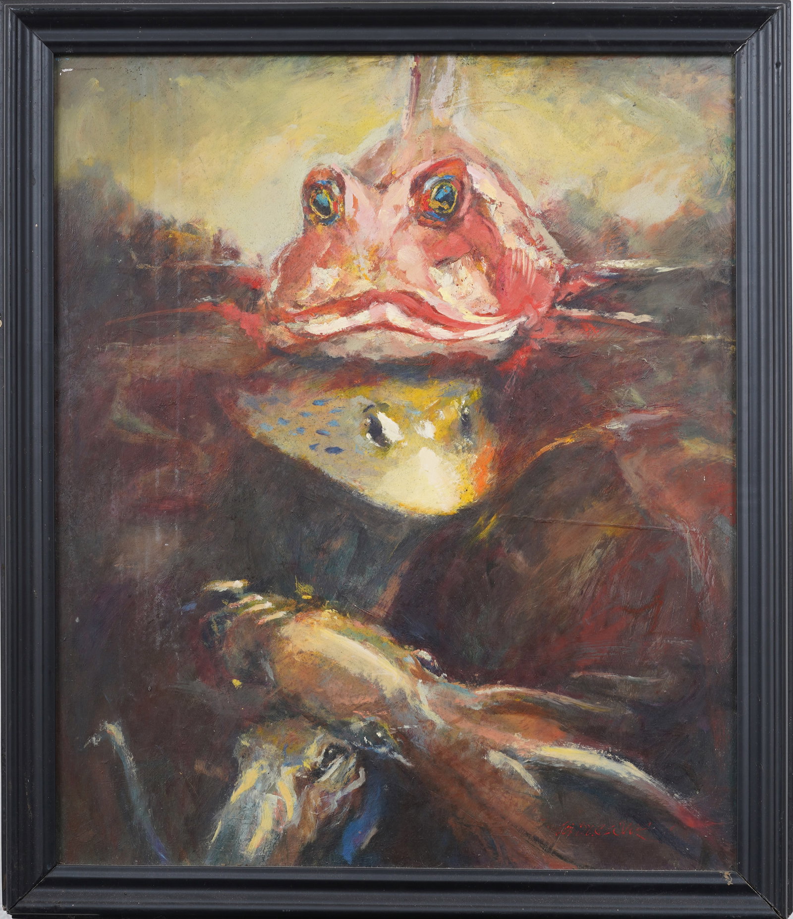 Contemporary American School Seamonster Surreal Fish Portrait Framed Signed Oil Painting (1 of 7)