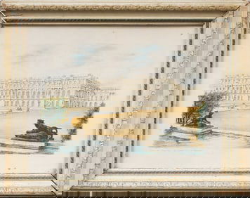 View of Versailles Antique French Framed Vintage Print