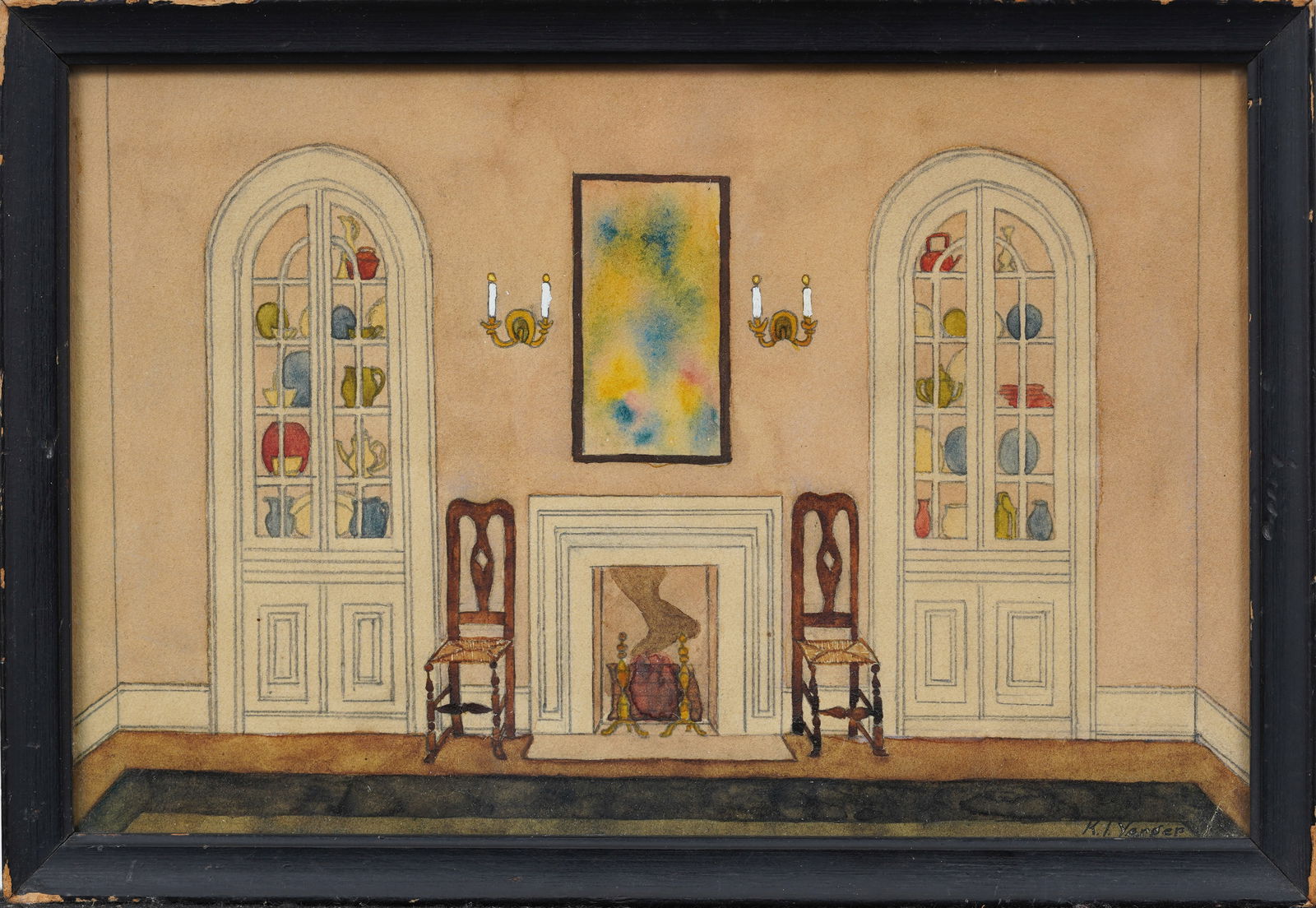 Signed Yerger Antique Original Realist Interior Scene Framed Painting (1 of 6)