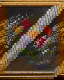 Henry Leon Sanger (1892 - 1949) Antique American Impressionist Flower Still Life Framed Oil Painting