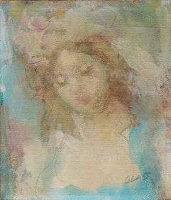 Antique American Impressionist Signed "Glass" Young Woman Portrait Original Oil Painting