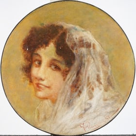 Antique American or European Impressionist Woman Portrait Oil Painting