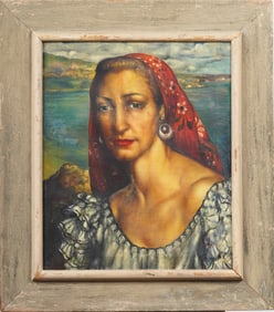 Rosario Urbino Gerbino (1900-1972) Modernist Portrait of a Pensive Woman Nicely Framed Oil Painting
