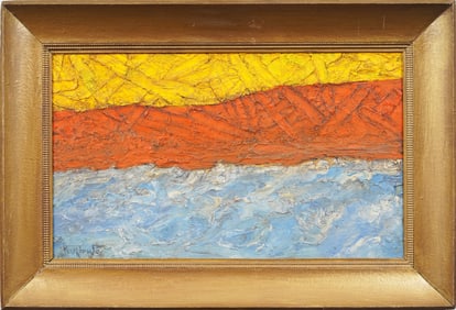 Abraham Pariente Vintage Israeli American Modernist Beach Scene Framed Signed Original Oil Painting