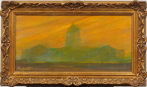 Abraham Pariente Vintage Israeli American Modernist Cityscape Framed Signed Original Oil Painting