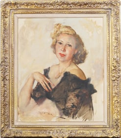 Pal Fried (1893 - 1976) Impressionist Beautiful Woman Portrait Framed Large Oil Painting
