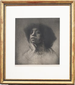 Edgar Chahine (French, 1874–1937) Antique 1903 Signed Rare Etching Black Woman Portrait