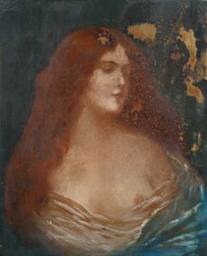 Antique European Impressionist Nude Woman Portrait Oil Painting