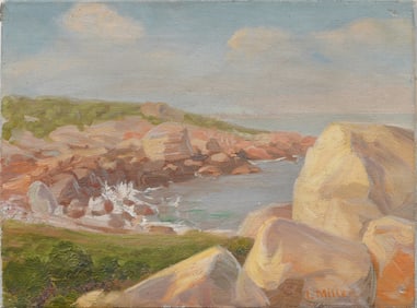 Antique American Impressionist Crashing Surf Seascape Signed "L. Miller" Original Oil Painting