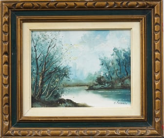 Antique American Impressionist Framed Landscape Original Oil Painting