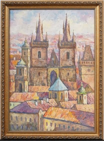 Signed Antique European Fauvist Cityscape Framed Original Modernist Oil Painting