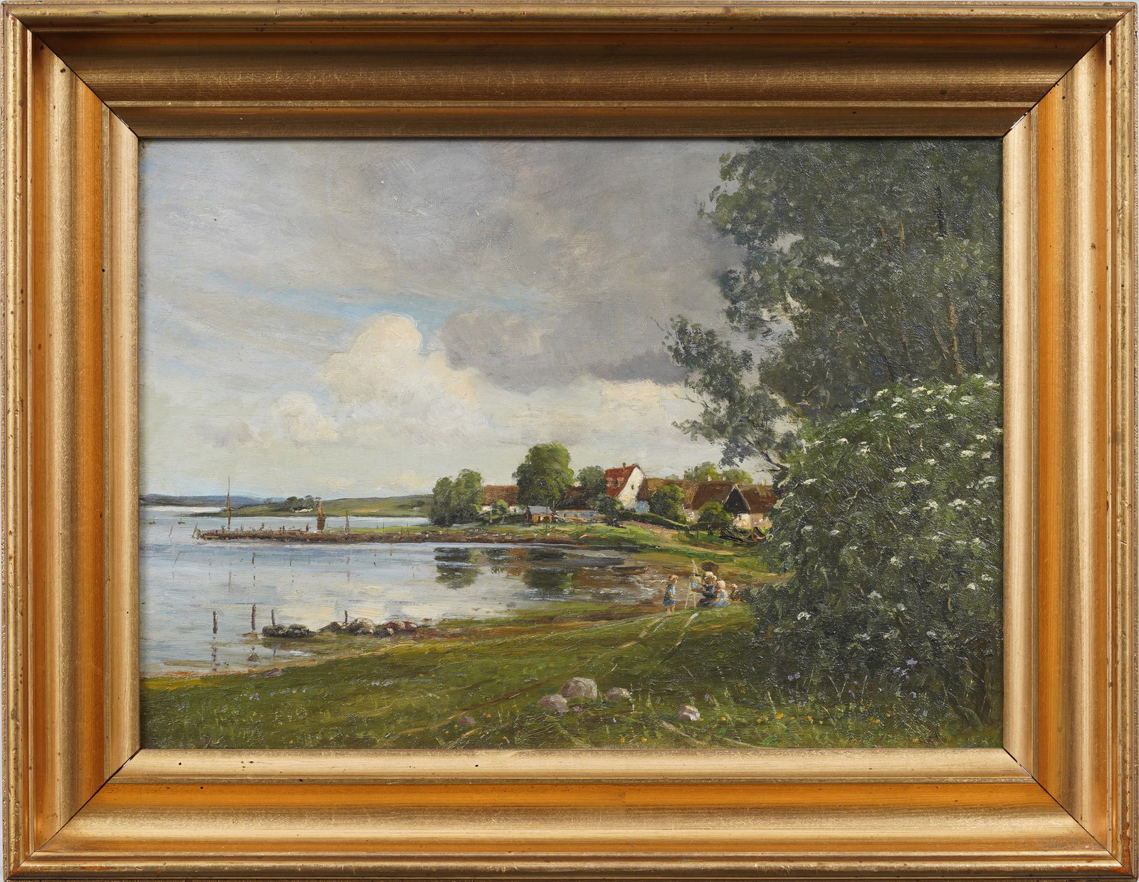 "The Painting Lesson" Antique European Impressionist Landscape Framed Oil Painting (1 of 6)