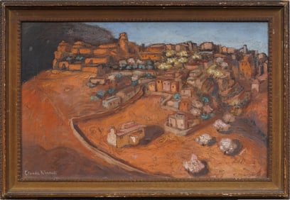 Antique European Modernist Cityscape Signed Framed Original Oil Painting