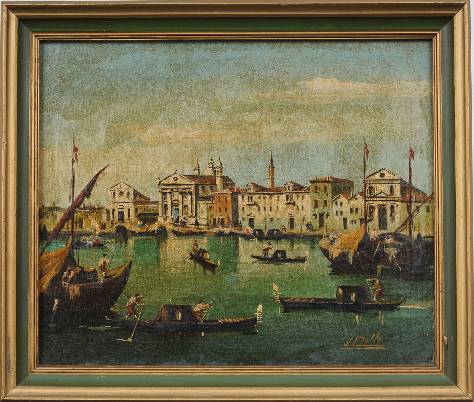 Antique European Venice Canal Signed Italian Cityscape Framed  Original Oil Painting (1 of 6)