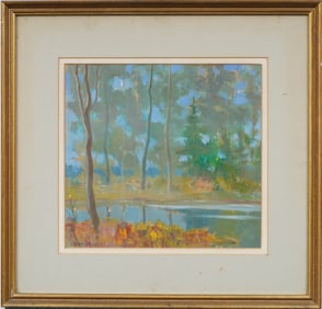 Edward Lis (1915 - 2011) Antique American Impressionist Landscape Framed Original Oil Painting