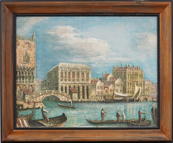 Vintage Italian Impressionist Venice Canal Cityscape Framed Oil Painting
