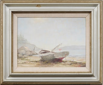 E.W. Potter Signed Antique American Impressionist Nautical Seascape Coastal Original Oil Painting