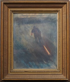 Antique American Ashcan School Steel Mill Worker Signed Framed Early Portrait Industrial Painting