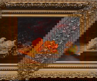 Antique American Original 19th Century Fruit Still Life Nicely Framed Oil Painting