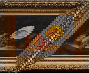 Antique American Original 19th Century Fruit Still Life Nicely Framed Oil Painting