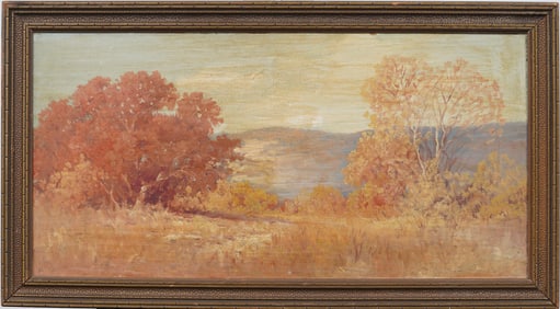 Antique American Southern School Texas Pleins Fall Landscape Framed Original Oil Painting