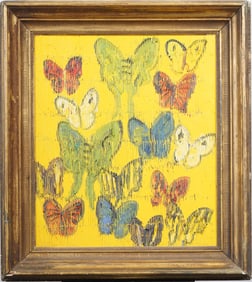 Hunt Slonem (b1951) Signed Large Framed Antique American Modernist Butterfly Still Life Oil Painting