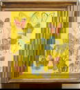Hunt Slonem (b1951) Signed Large Framed Antique American Modernist Butterfly Still Life Oil Painting