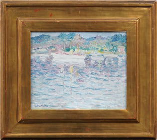 Sigurd Skou (1875 - 1929) Antique American Impressionist Seascape Newcomb Macklin Frame Oil Painting