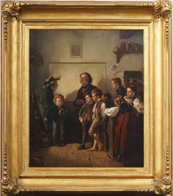 Museum Quality Antique American School Interior Framed Genre Scene Original Oil Painting