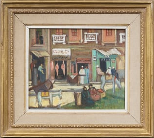Antique Orientalist Market Scene Framed Impressionist Original Oil Painting