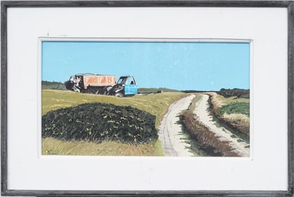 John Austin (1918-2000) Antique American Modernist "Nantucket Relics" Beach Scene Oil Painting