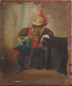 Antique American or European "Headless Horseman" Suit of Armor Portrait Oil Painting