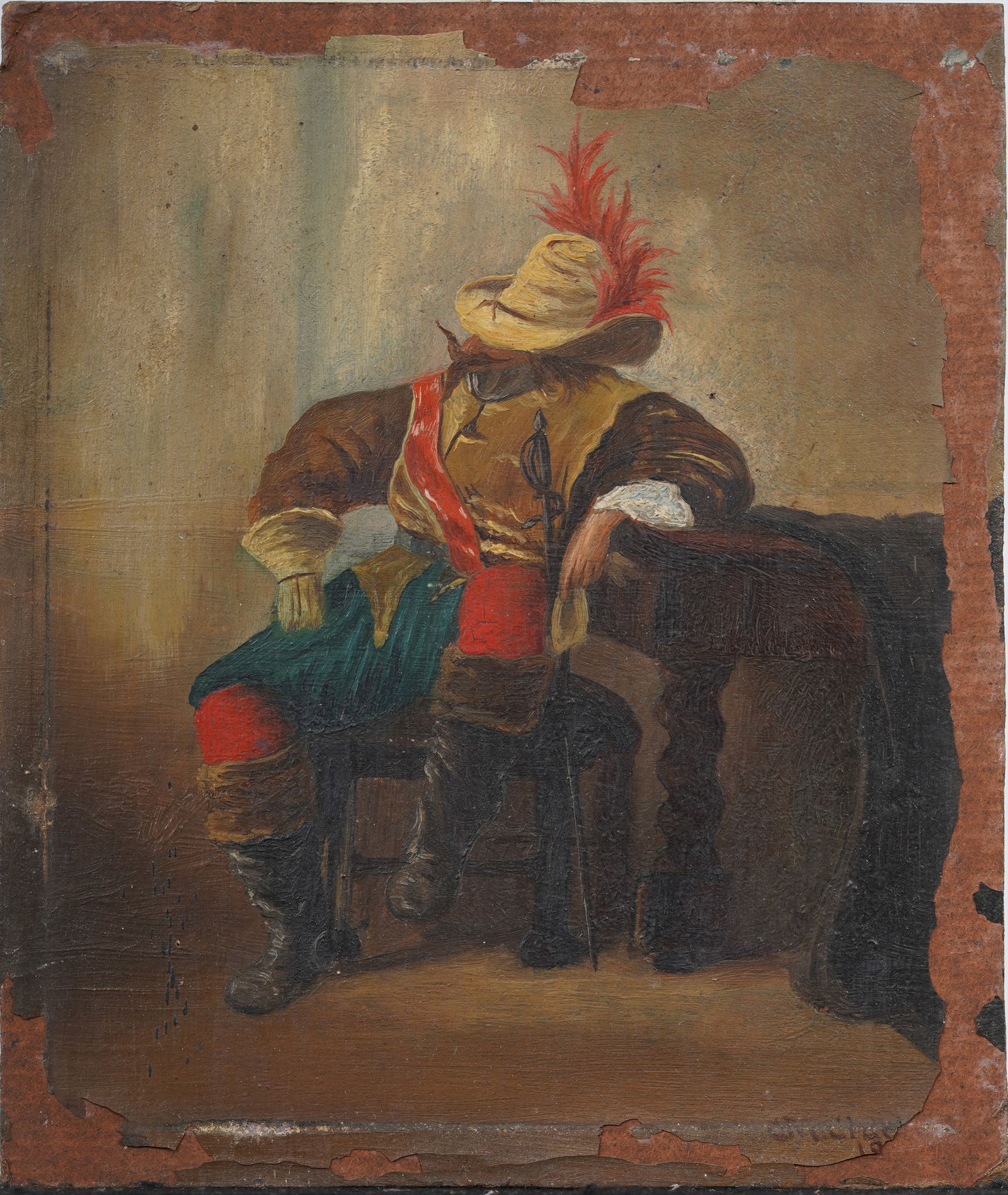 Antique American or European "Headless Horseman" Suit of Armor Portrait Oil Painting (1 of 5)