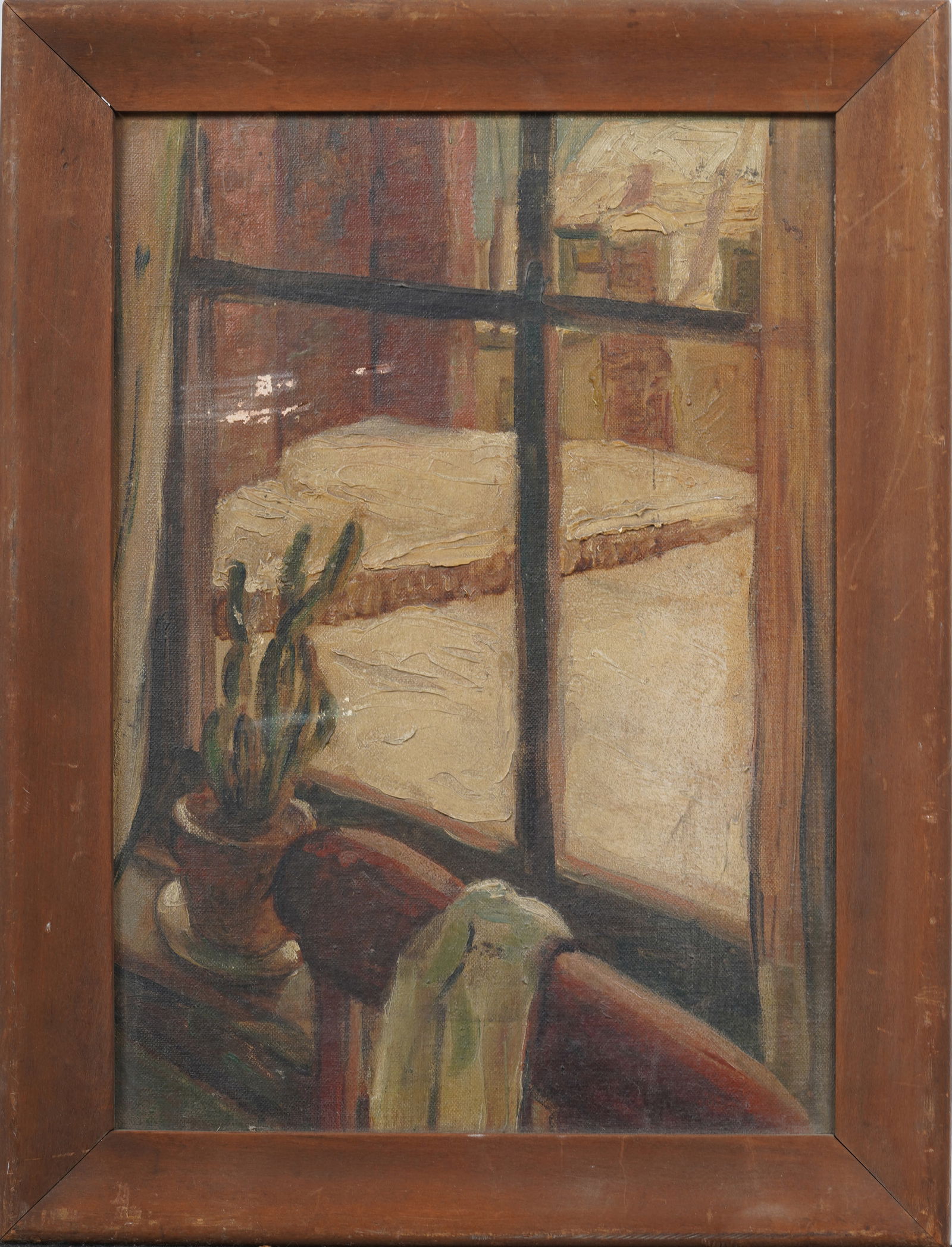 Antique American Modernist Winter Cityscape Framed Street Scene Original Oil Painting (1 of 5)